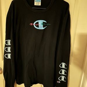 Black, blue, and pink champion shirt